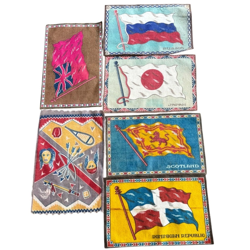 Vintage tobacco felts rugs LOT 6 country flags carpets